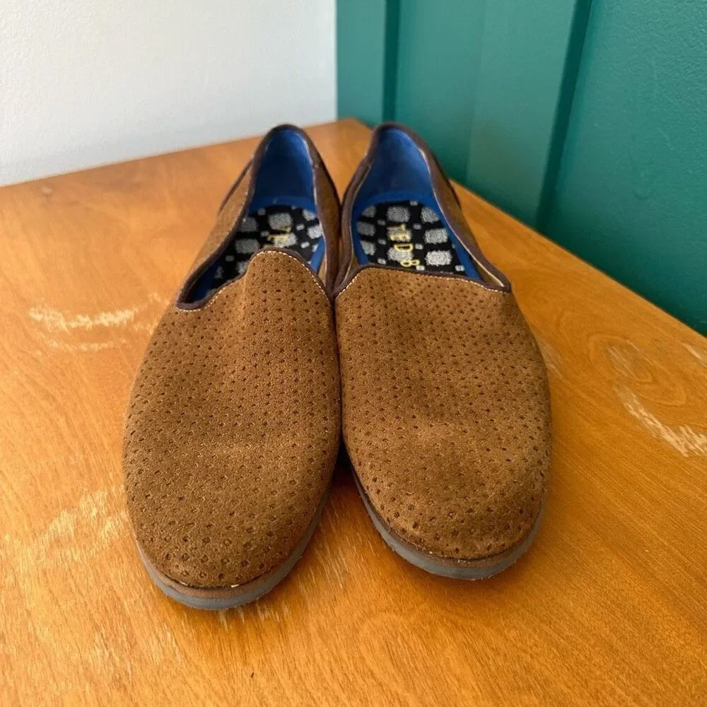 Ted Baker Men’s Oshua Perforated Suede Cognac Brown Leather Slip on Loafers